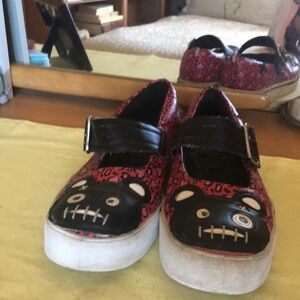 Rare T.U.K. Red Leopard Heart Skull Teddy Bear Mary Janes